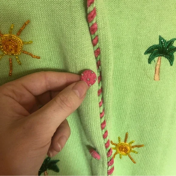 Lime Flamingo Embroidered Cardigan - Picture 5 of 8